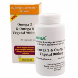 Omega 3 si Omega 6 vegetal, 900 mg, 40 capsule, Hofigal