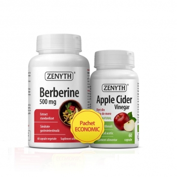 Berberina 500 mg + Otet din cidru de mere, Pachet 60 capsule + 60 capsule, Zenyth