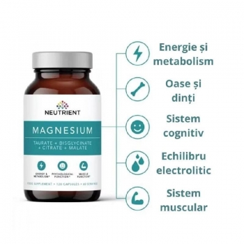 Magnesium citrat + bisglycinat + taurat + malat + oxid, Neutrient, 120 capsule