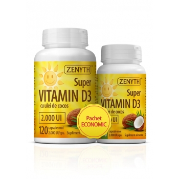 Super Vitamina D3 2000UI, Pachet 120 + 30 capsule, Zenyth