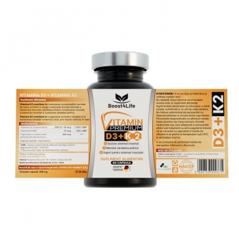 Vitamina D3 + K2 Premium, Boost4Life, 60 capsule