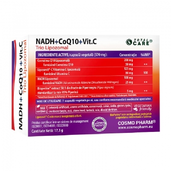 NADH + CoQ10 + Vitamina C Trio Lipozomal, Cosmopharm, 30 capsule