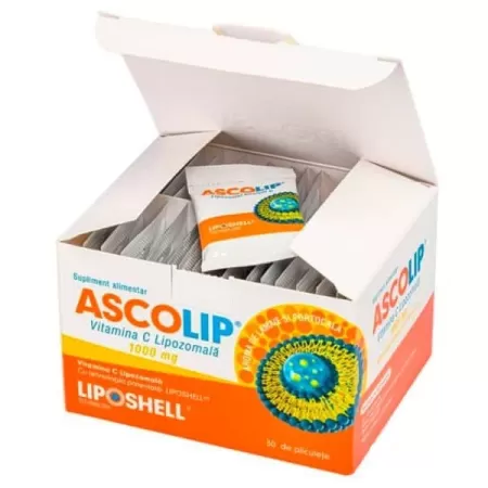 Vitamina C Lipozomala 1000 mg, aroma portocale, Ascolip, 30 plicuri