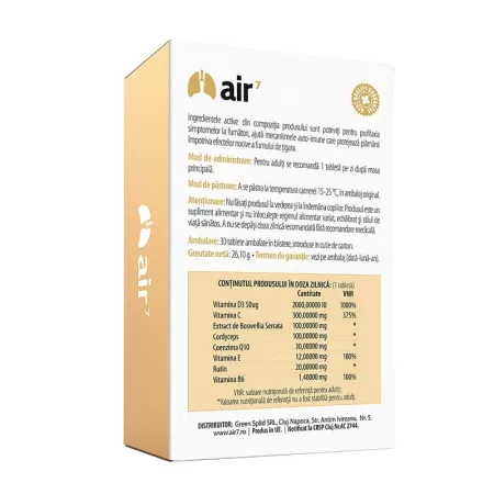 Air 7 Vitamina plamanilor pentru fumatori, Green Splid, 30 capsule