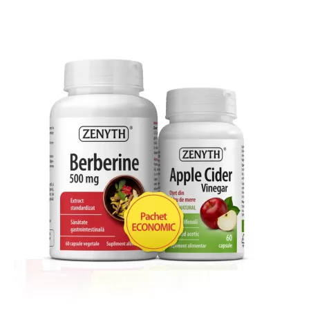 Berberina 500 mg + Otet din cidru de mere, Pachet 60 capsule + 60 capsule, Zenyth