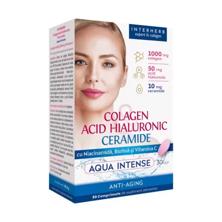 Colagen, Acid Hialuronic si Ceramide Aqua Intense, Interherb, 30 comprimate