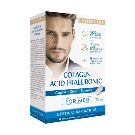 Colagen si Acid Hialuronic pentru Barbati, 30 capsule, Interherb