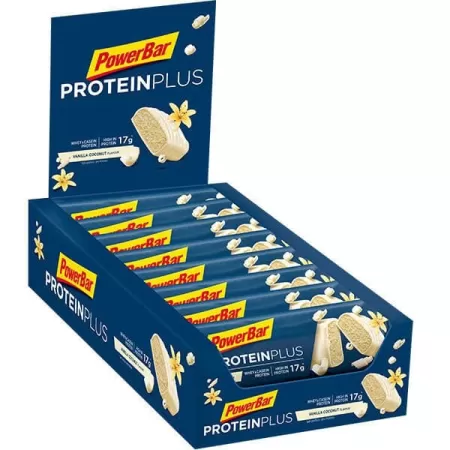 PowerBar Batoane proteice Protein Plus 30%, Vanilie si Nuca de Cocos, 15 buc x 55g