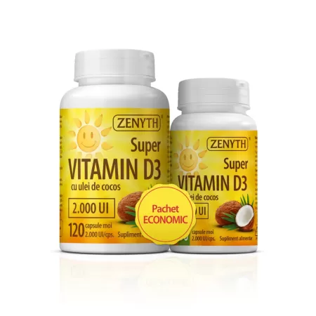 Super Vitamina D3 2000UI, Pachet 120 + 30 capsule, Zenyth