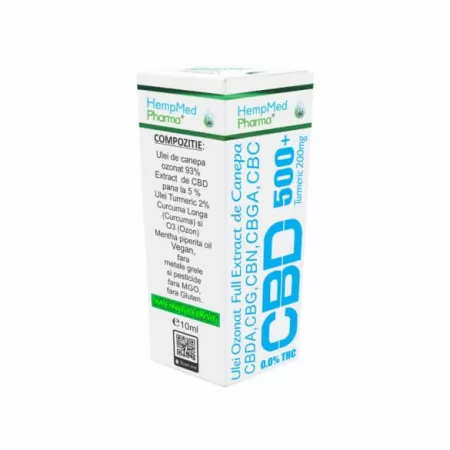 Ulei de canepa Ozonat CBD 500 mg, Turmeric 200 mg, 10 ml, Hempmed