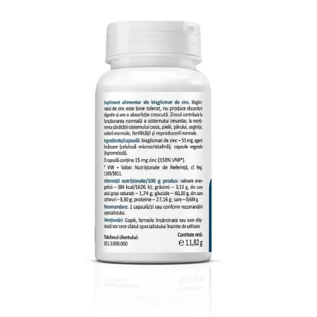Zinc Bisglicinat, cu absorbție crescută, 60 capsule, Zenyth