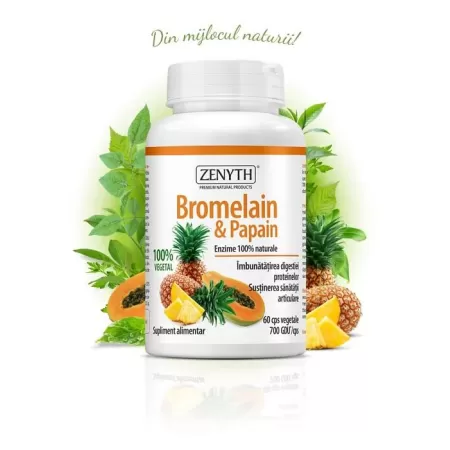 Enzime digestive Bromelain si Papain, 60 cps, Zenyth