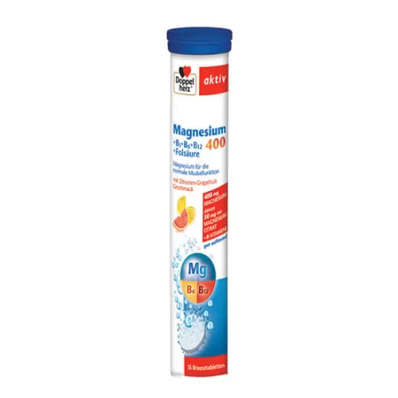 Magneziu 400 + B1 + B6 + B12 + Acid Folic, Doppelherz, 15 comprimate