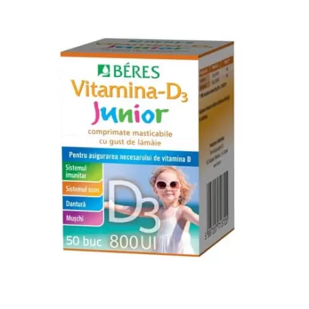 Vitamina D3 Junior 800 UI, 50 comprimate masticabile, Beres