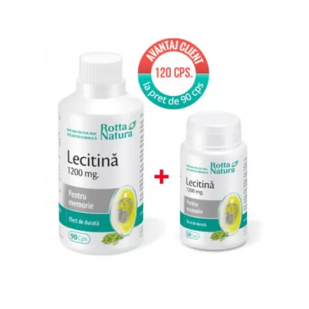 Lecitina 1200 mg, Pachet 90 cps + 30 cps, Rotta Natura