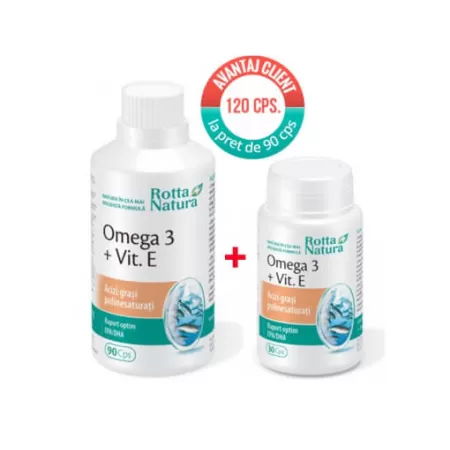 Rotta Natura, Pachet Omega 3 + Vitamina E, 1000 mg, 90 + 30 cps