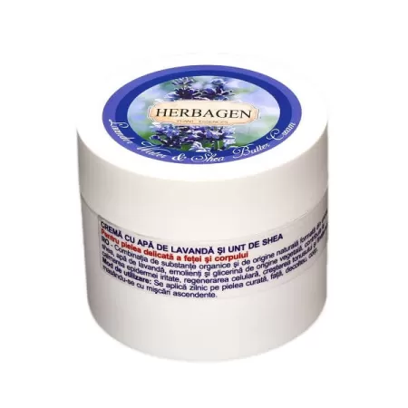 Crema de corp cu apa de lavanda si unt de shea, Herbagen, 150 ml